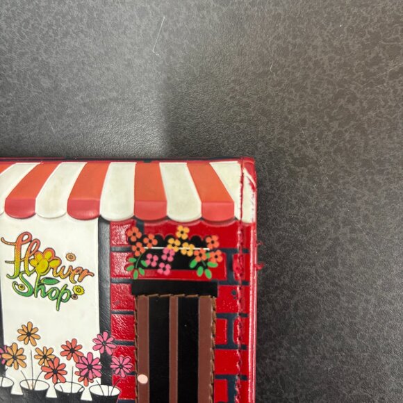 Shag Wear Vegan Leather Wallet – Red Brick Floral & Bakery Shop Street Scene LG - Picture 9 of 11